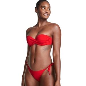 Victoria’s Secret Mallorca Twist Front Red Ribbed Bandeau Bikini Top Size 34D